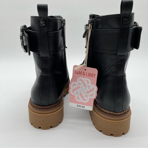 SAM & LIBBY Samantha Combat Boot Color Black with Brown Bottom - Picture 11 of 12